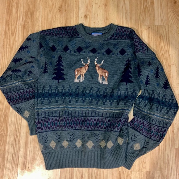 Vintage Pendleton 80s 90s Deer Buck Antlers Embroidered Wool Sweater Large - Picture 6 of 8